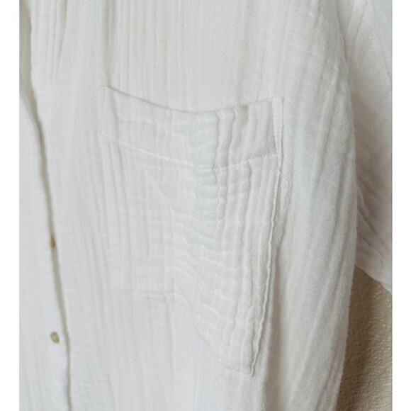 Eileen Fisher 100% Cotton Linen Long Sleeve Button Down Puckered Shirt L - Picture 5 of 13
